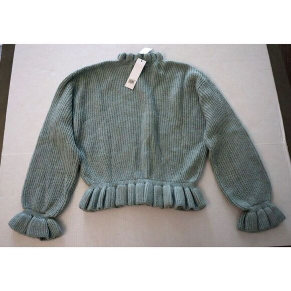 Topshop 23E41TBLE Women's Sz 8-10 Blue Frill Knitted Pullover Sweater - Picture 2 of 10